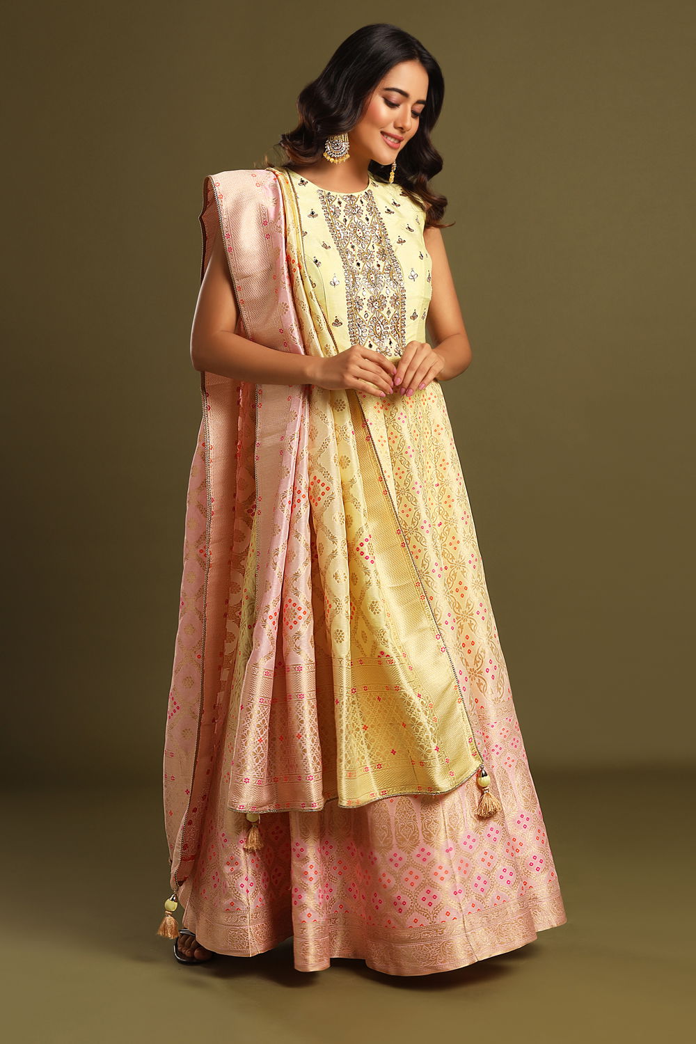 Anarkali gown with banarasi dupatta best sale