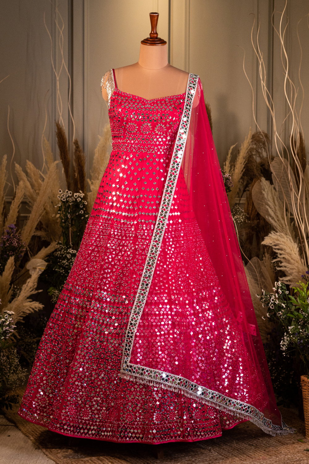 hot pink anarkali dress Hot Pink Handworked Chinon Silk Anarkali Suit