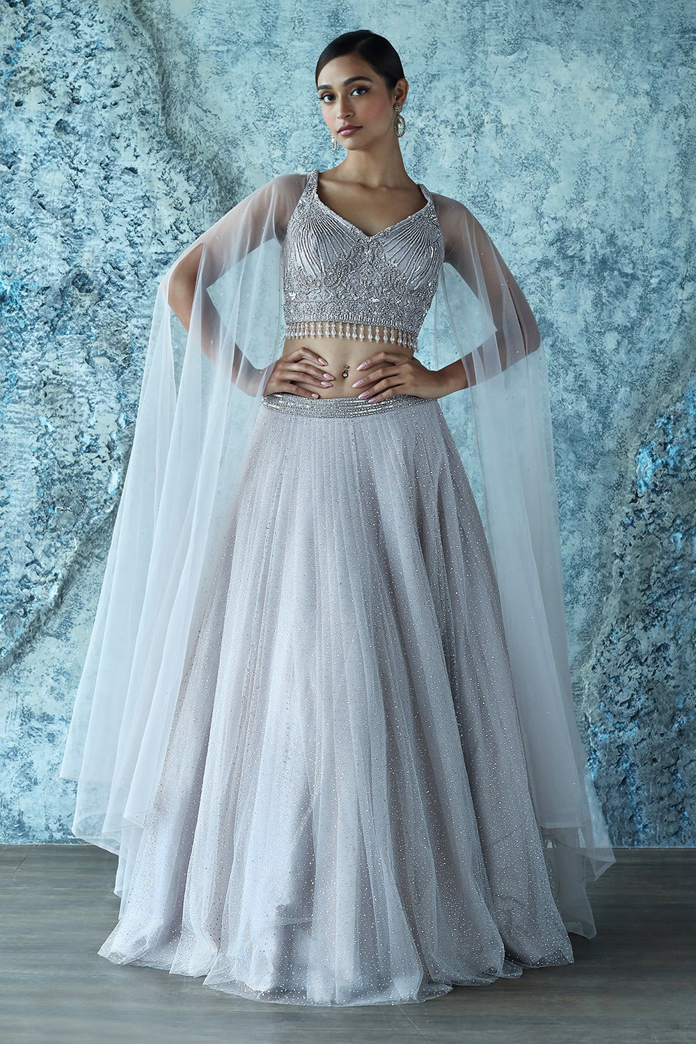 Dusty Lavender Shimmery Lehenga Set with Hand-Embroidered Blouse - Seasons  India