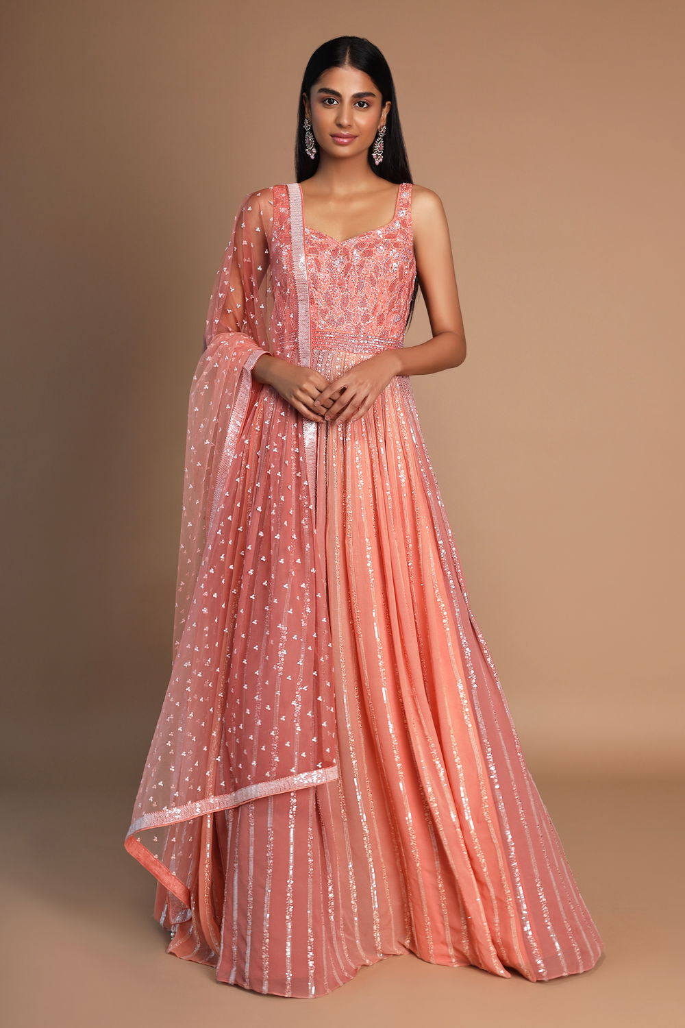 Dark peach gown best sale