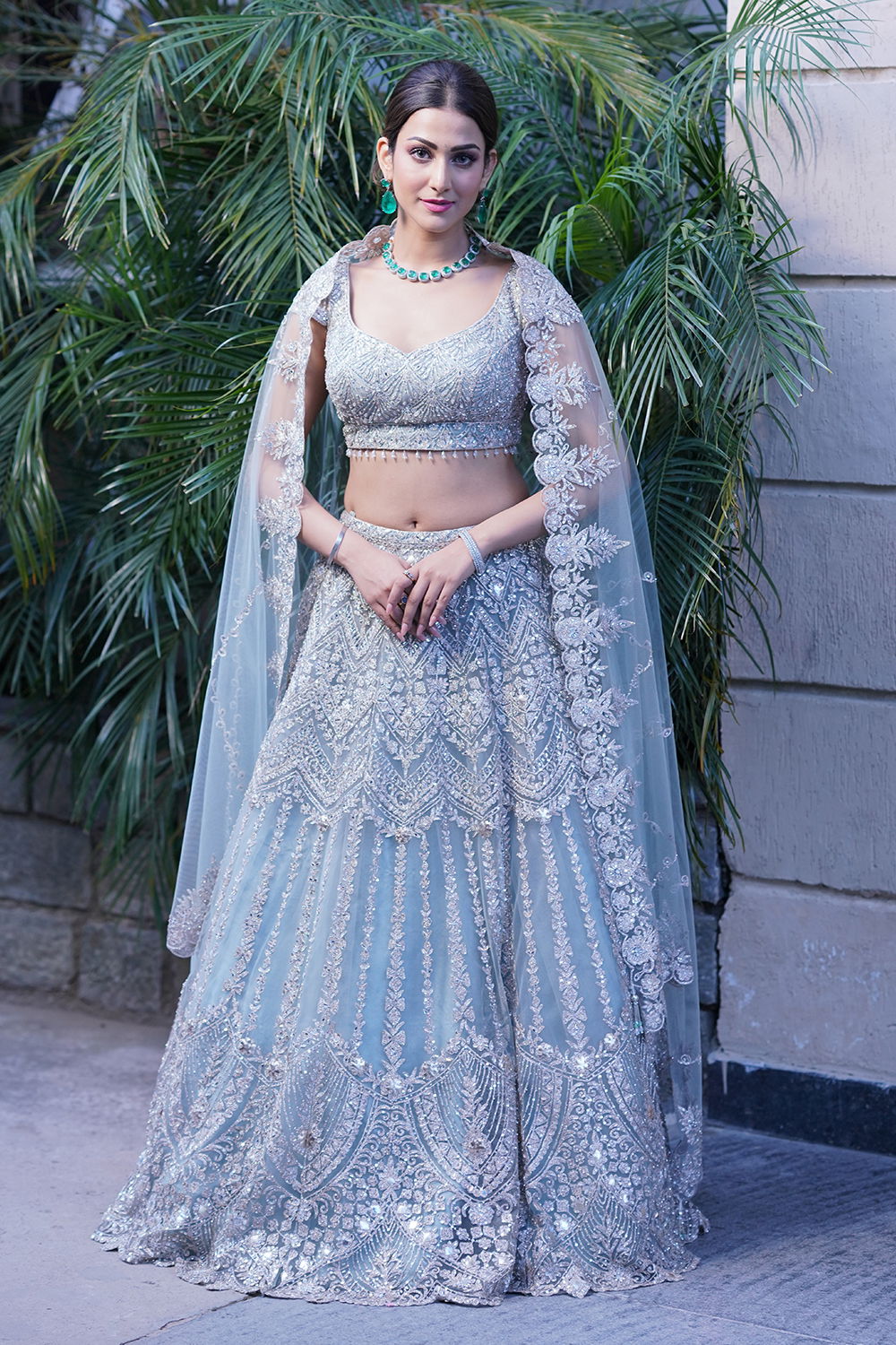 Surf Blue Lehenga Set with All-Over Zari Embroidery and Silver ...