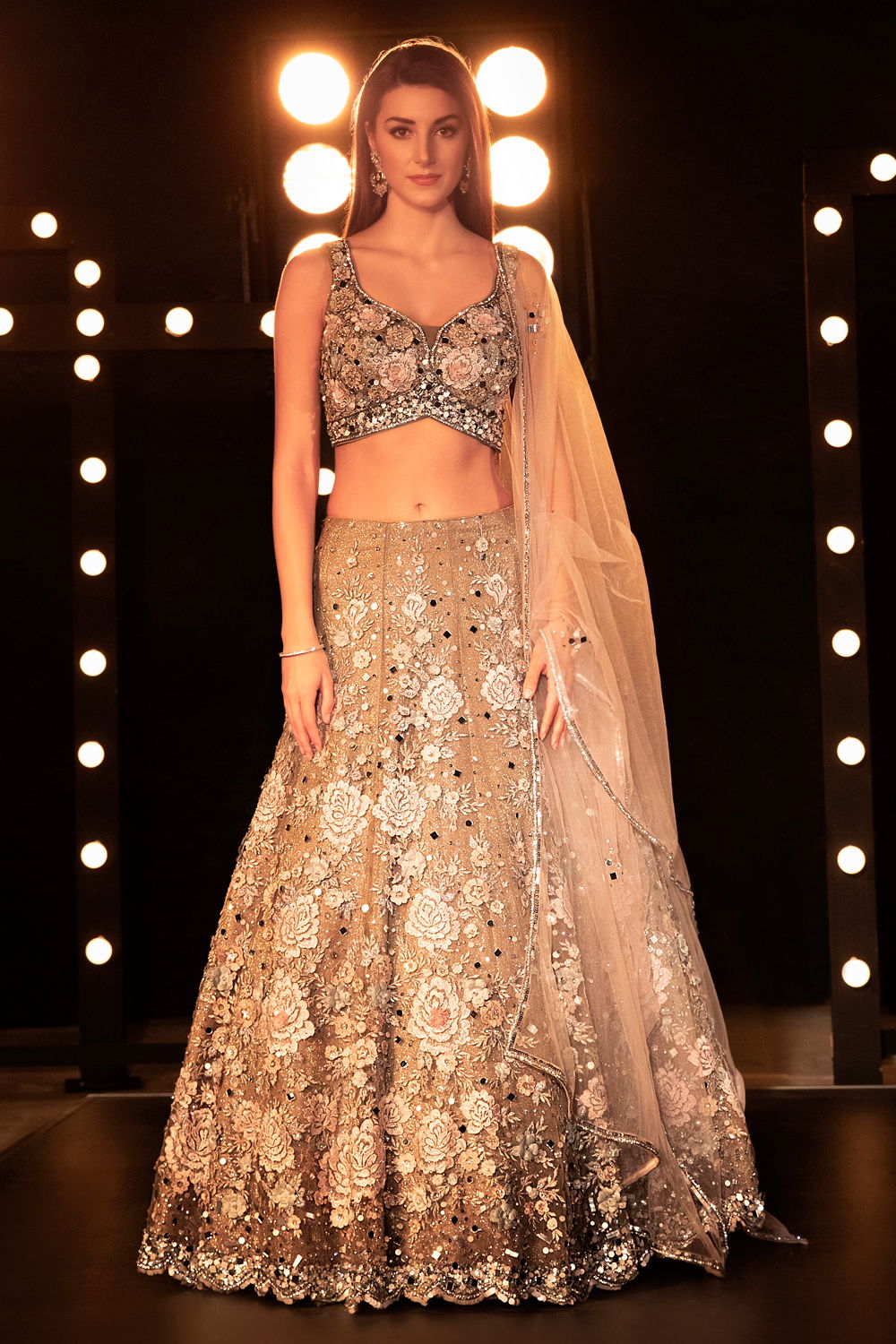 BEIGE GOLD LEHENGA SET WITH MULTI COLOURED EMBROIDERY