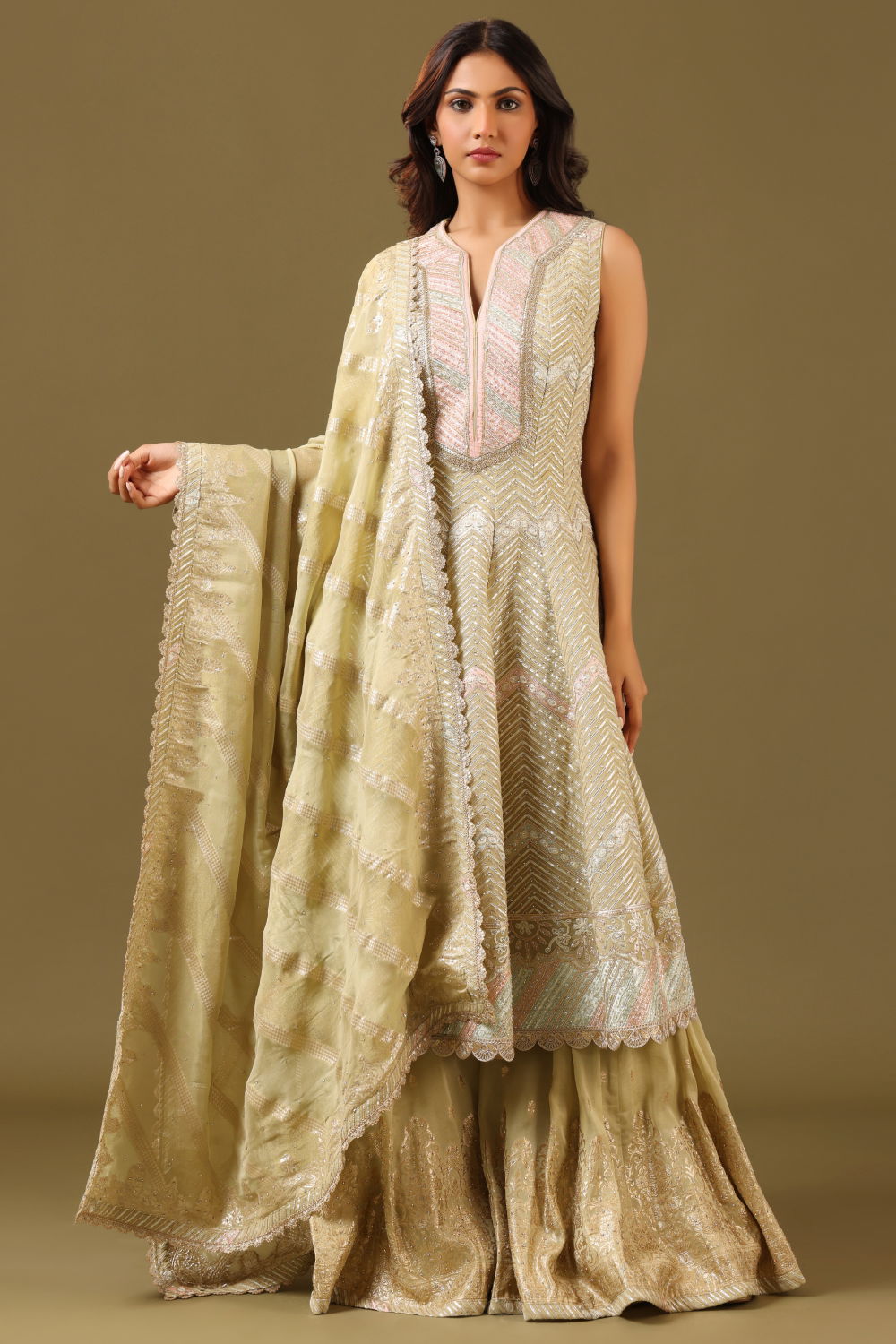 Store Green/Cream Pakistani Indian Sharara 3 p