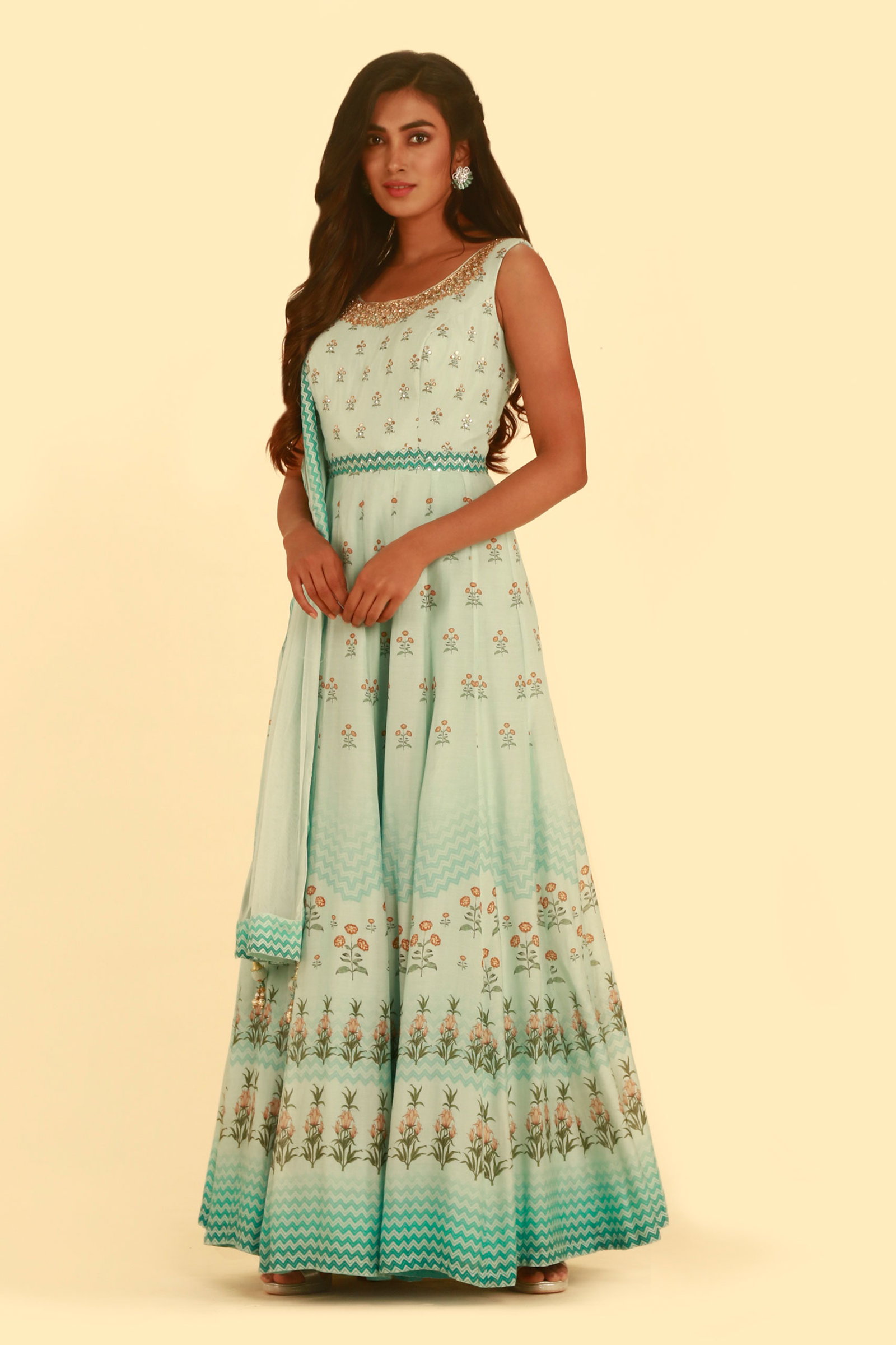 Anarkali Gown In Mint Color