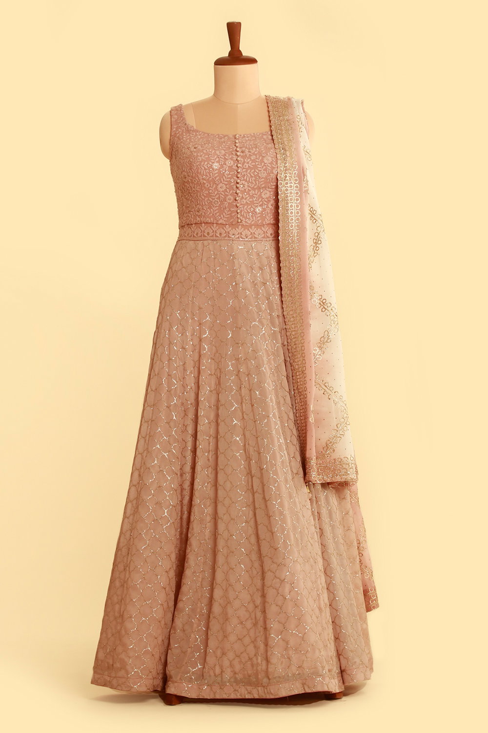 chinese dress ladies Stirling Organza Pink Anarkali Kurta Set