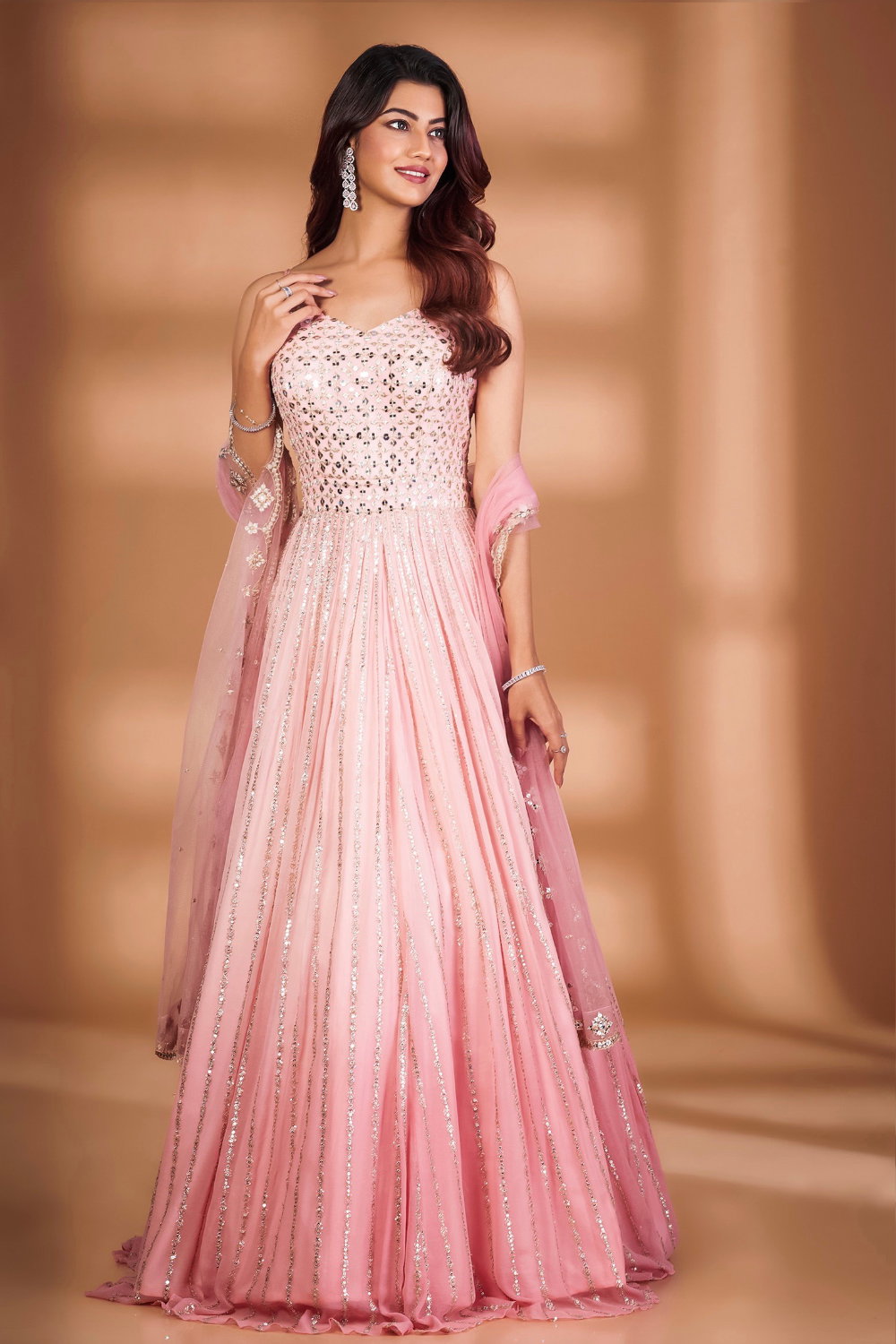 rose gold sequin dress india My Moment Rose Gold Luxe Sequin & Beaded Embellished Sheer Mesh Waist Slit Maxi Dress 8 main image 1