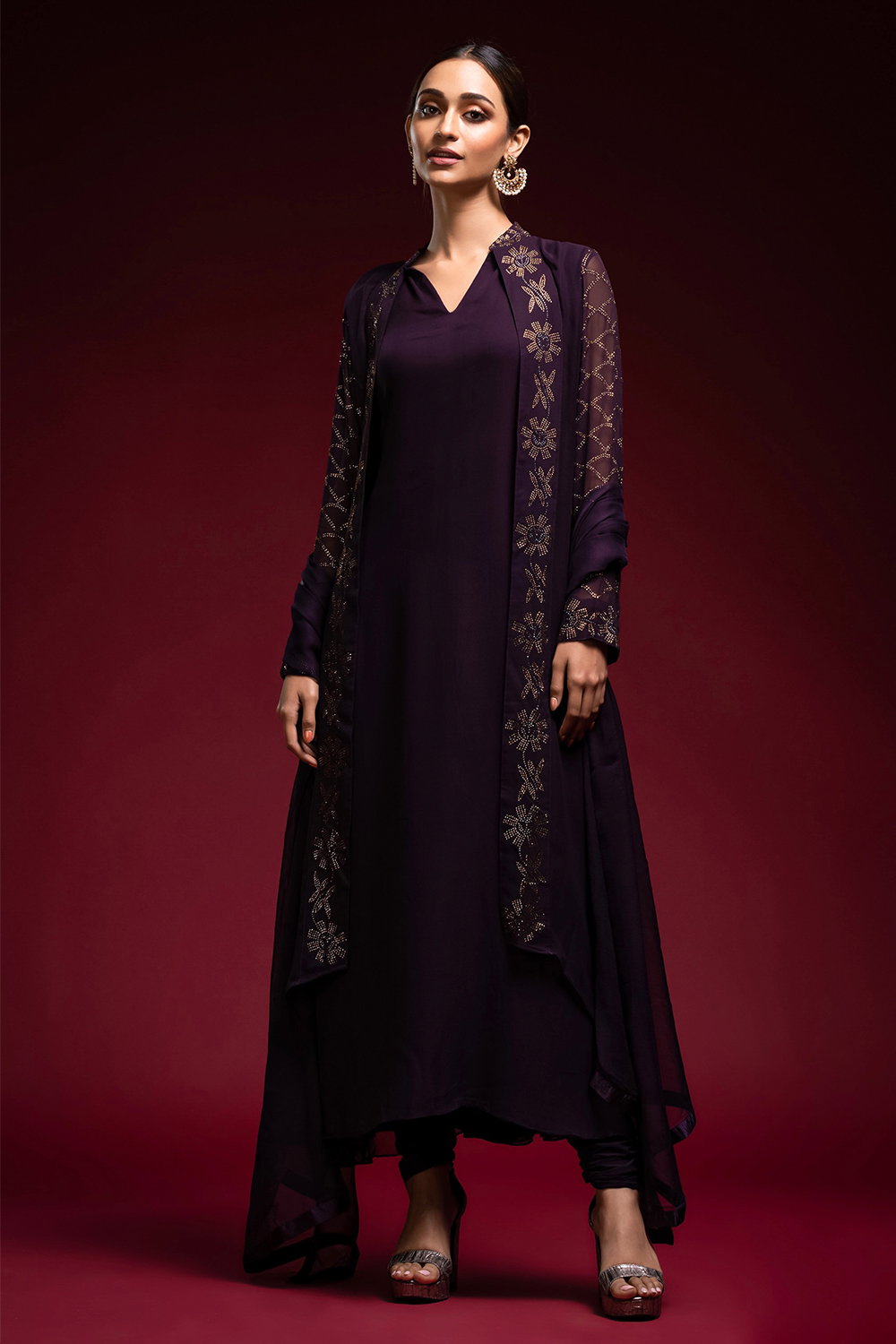 strapless open back dress Yamuna Purple Maxi Set-Purple Anarkali Gown with Dupatta  Women's Festive  Style  ekantastudio