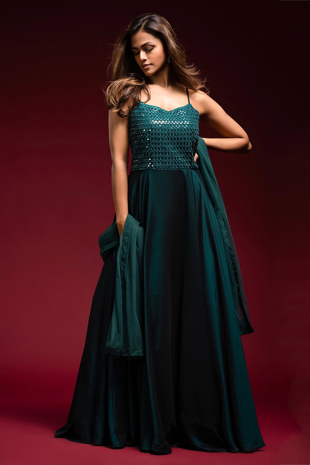 bottle green anarkali dress Scape Silk Anarkali main image 0