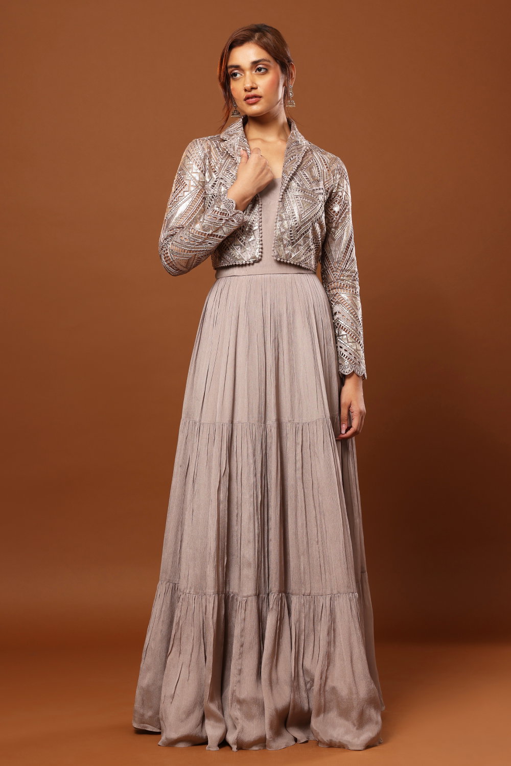 knee length dresses for ladies Amira Jacket & Dress Set in Naia Satin  NRA
