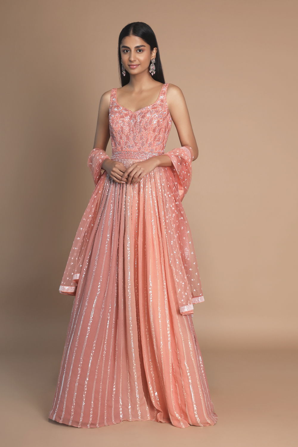 Dark peach colour gown best sale